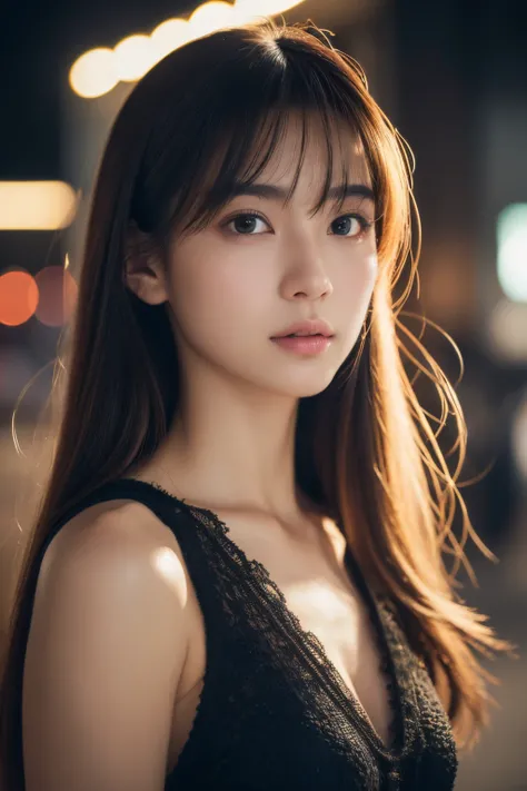 (((​masterpiece))), top-quality, winning artwork, ultra-detailliert, Extremely detailed, Detailed background, (A very beautiful woman standing on a street corner in the city at night), japanes, 20yr old, 乃木坂アイドル, Photo collection of transcendent beautiful ...