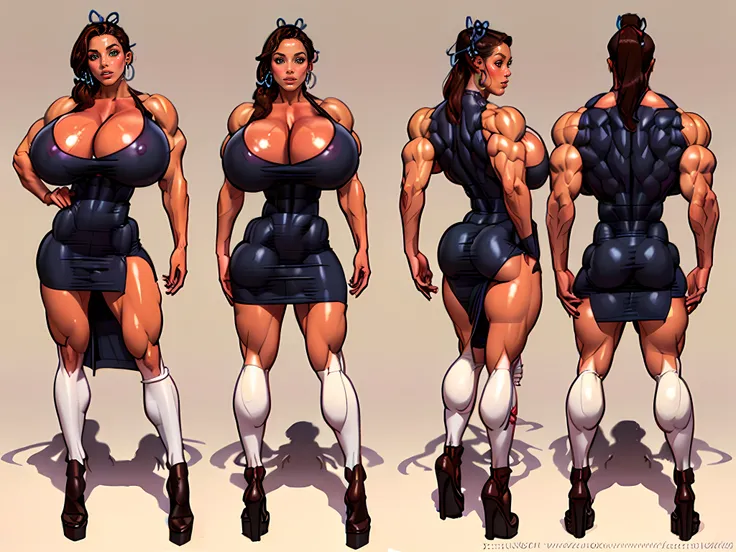 ((masterpiece)),(((best quality))),((character design sheet)), ((full body view)) ((native american girl)) mature face, defined cheekbones, high cheekbones, illustration, native girl, muscular, ((buckskins:1.4)), sexy bimbo, (gigantic breasts:1.7) black ha...