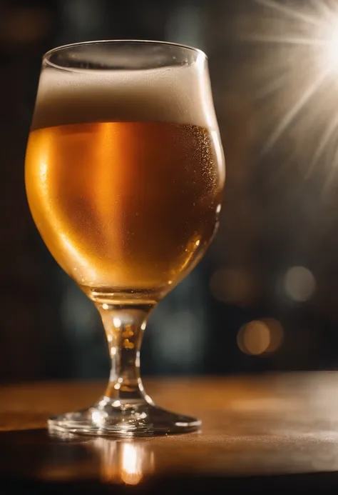 Capture a close-up shot of a perfectly poured beer, showcasing the golden hue, rich foam, and tantalizing condensation on the glass