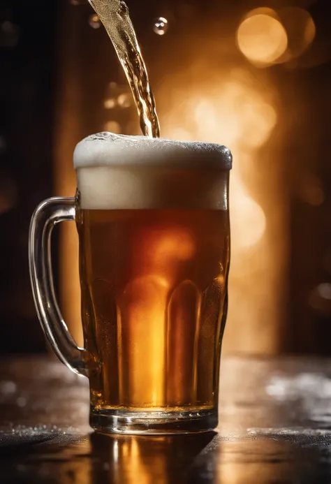 a creative shot of a beer being poured into a glass, showcasing the mesmerizing bubbles and the visual appeal of the cascading foam