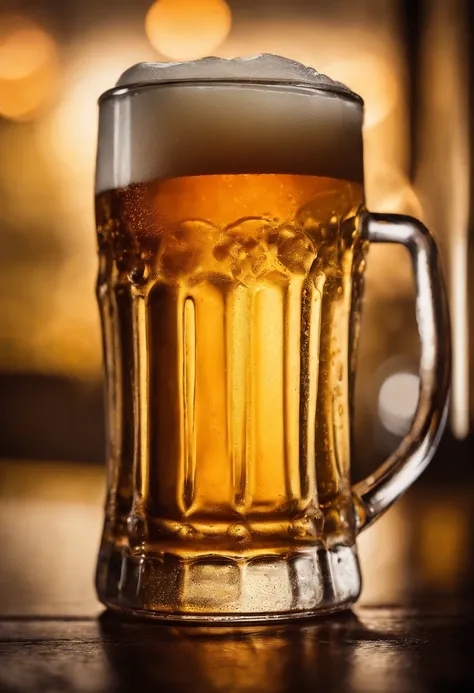 a close-up shot of a beer mug with condensation on the outside, emphasizing the beer’s refreshing and thirst-quenching qualities