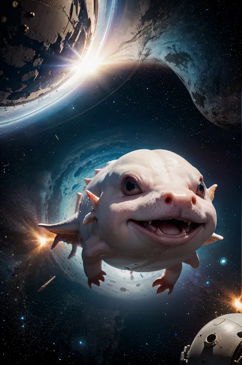 Psycedelic axolotl in space