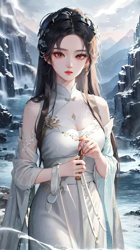 Yang Jie’s antique Wei Zi style masterpiece，Close-up of a woman with black hair，Exquisite epic character art，Presenting stunning aesthetics and antique atmosphere，The delicate brushstrokes and depth of field in the picture make you immersed in the scene，Fa...