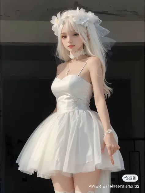 A closeup of a woman in a white dress with a white lace, anime barbie em branco, Loli no vestido, roupa branca inchada, Cute anime waifu in a nice dress, vestido branco!! de cabelos prateados, a stunning young ethereal figure, vestido branco, branco hime c...