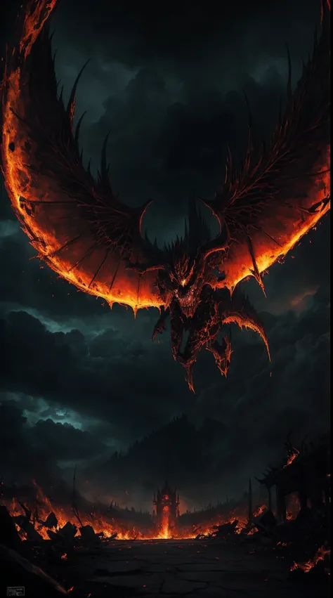 demonio rojo maldito rompiendo los 7 sellos,detailed demonic characteristics,ominous atmosphere,Sombras oscuras y reflejos,[siniestro],Fondo infernal,[apocalyptic],ojos llameantes y aliento de fuego,garras y colmillos manchados de sangre,[intenso],fuego de...