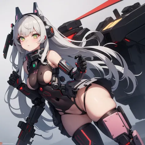 anime girl with a gun and a gun in her hand, biomechanical oppai, oppai cyberpunk, cute cyborg girl, fully robotic!! catgirl, beutiful white girl cyborg, cyberpunk anime girl mech, girl in mecha cyber armor, gynoid body, female mecha, perfect anime cyborg ...