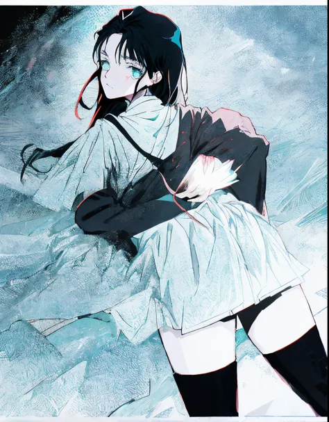 anime girl laying on the ground with her head on her hands, in a mixed style of æon flux, anime style mixed with fujifilm, nico robin, black and white manga style, demon slayer rui fanart, by Yuumei, urban girl fanart, in the anime series ergo proxy, anime...