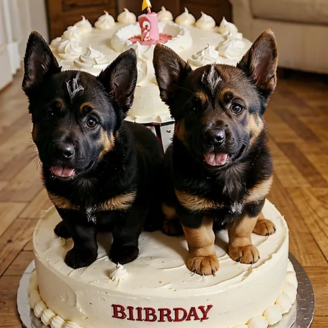 German Shepherd puppies happy birthday cake