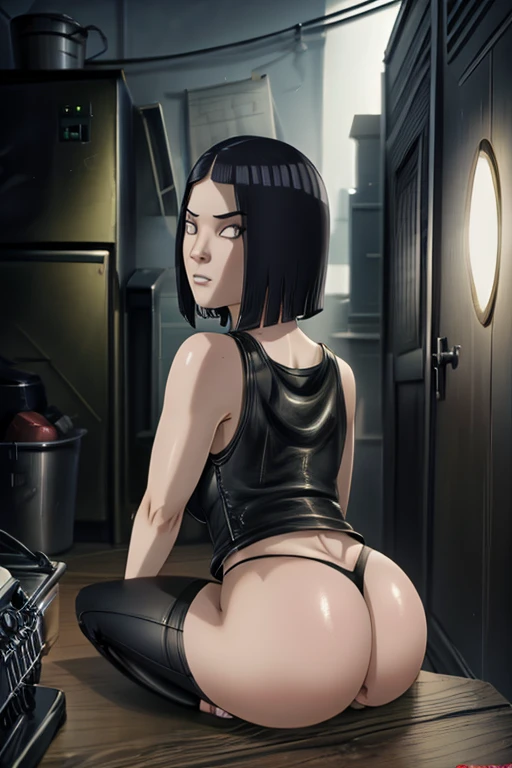 masterpiece, best quality, (1.4), beautiful woman, from behind, round ass, short blackhair, black tank top and black leather jacket in the style of pixar movie poster, octane render, artstationhd, cinematic lighting, unreal engine, 4k, 8k, hd, high resolut...