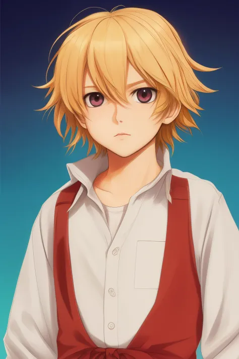 Blonde hair glue eyes, cute anime boy