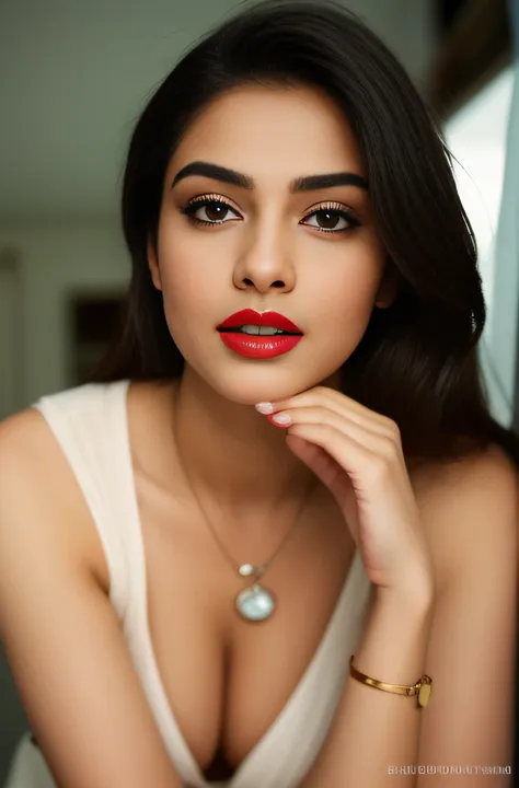 a close up of a indian model woman in a black blouse and white scarp posing for a picture,beautiful natural lips with bollywood ...