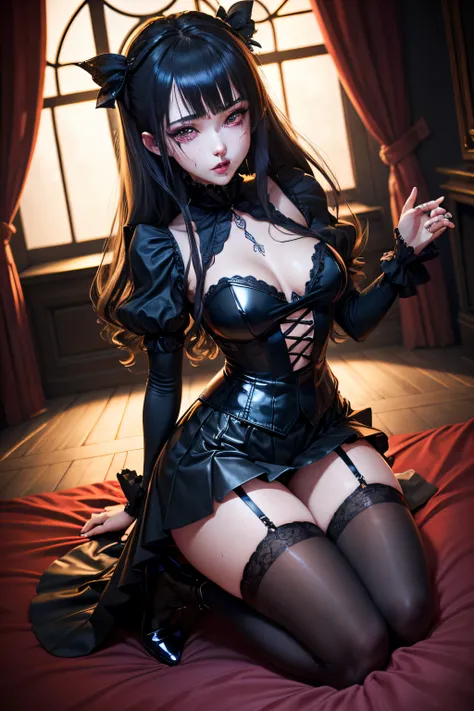 Hard Dark Gothic Makeup、Maniacal、Deep night sky、horor、Black Dark Eyeshadow、crying how bright、mourn、Good skin luster、Long hair straight hair、Dark Gothic Makeup、Dark smile、Restless Palace、Expressions of sexual arousal、Fragrant beauty、22year old、Lying、seducti...