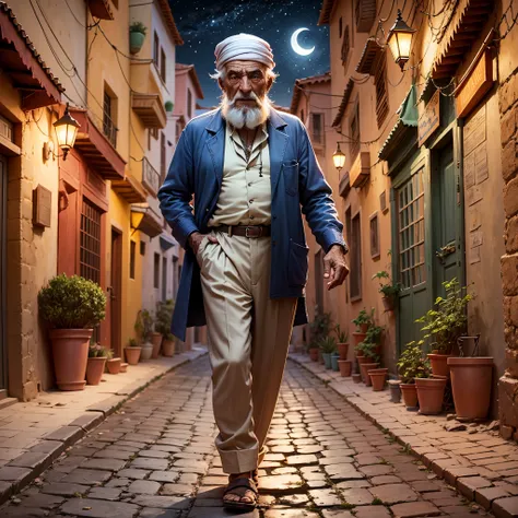 old man,in dezert morocco, style hero,in future 3500,night ,moon --auto --s2