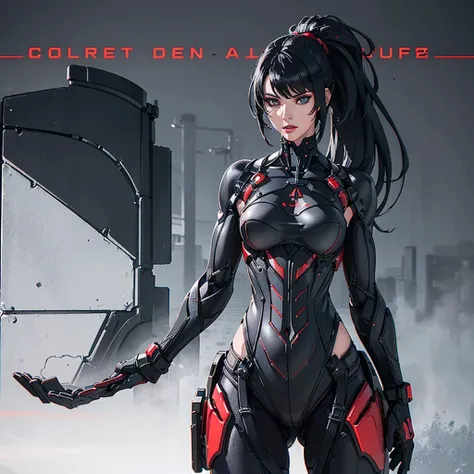 ((Best quality)), ((masterpiece)), (detailed:1.2), 3D, an image of a beautiful Red cyberpunk Peta Jensen, Ponytail black hairs, turquoise eyes, makeup, Black crysis nanosuit, HDR (High Dynamic Range),Ray Tracing,NVIDIA RTX,Super-Resolution,Unreal 5,Subsurf...