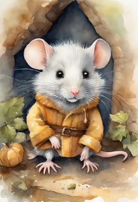 Small mouse，adolable，Shaggy，comic strip，White hair, cheese, Fairytale house, Detailed picture。