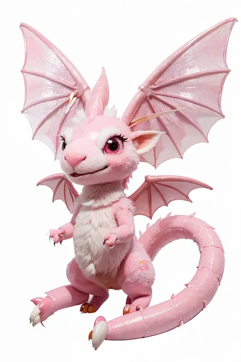 various poses and expressions on white background, Childrens book illustration style, simples, fofo, 6 anos, cotton candy dragon with pink scales and shiny wings, sorriso doce