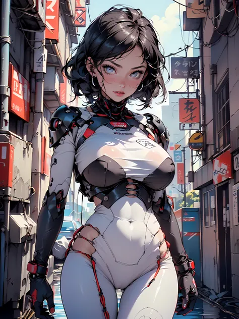 cyborg girl,(((1girl))),((cyborg girl with extremely cute and beautiful black hair)),

(huge breasts:1.7),saggy breasts,(((black short hair:1.35,absurdly  long unkempt hair,colored inner hair,ear breathing,long  hair))), ,intricate eyes,beautiful detailed ...