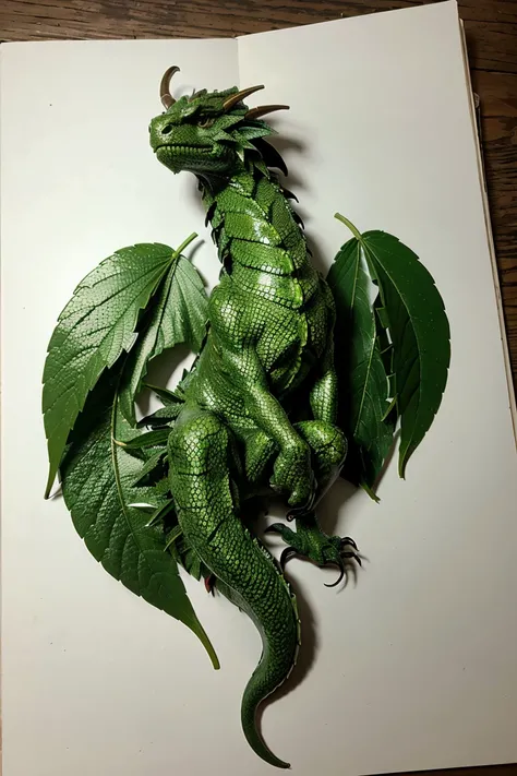 A dragon made from marijuana leaf scales