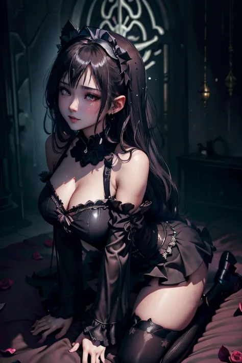 Hard Dark Gothic Makeup、Maniacal、Deep night sky、horor、Black Dark Eyeshadow、crying how bright、mourn、Good skin luster、Long hair straight hair、Dark Gothic Makeup、Dark smile、Restless Palace、Expressions of sexual arousal、Fragrant beauty、22year old、Lying、seducti...