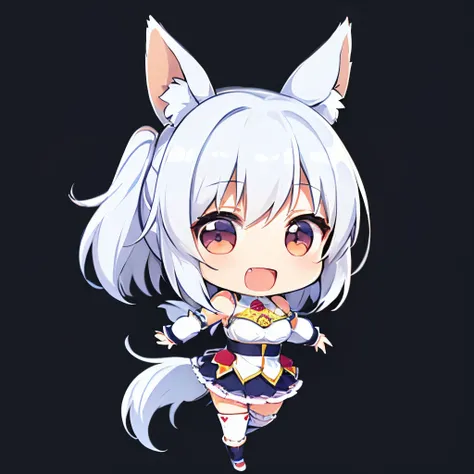 top-quality、Top resolution、(Chibi:1.4)、(Chibi Chara)、full body Esbian、Uma Musume、White hair、straight haired、open open mouth、a smile、simple background