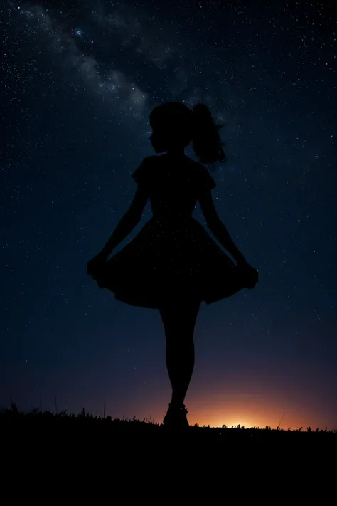 Highly detailed silhouette of a girl stood in the night full of stars