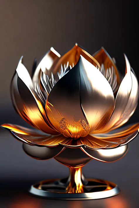 Artificial Metal Lotus， chrome plating, Meticulous and delicate depiction，Sharp，Gorgeous and dynamic painting techniques, Professional flare lighting，4K Ultra HD, 超高分辨率, (realistically: 1.4), Best quality，tmasterpiece