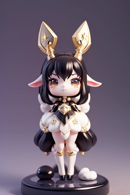 (Same character, front, side, back), (full body); 3d; cute; 3d toy art; toy art; anime style; glitter; horoscope sign Capricornus; color black; Goat details; ♑ symbol; onyx stone;