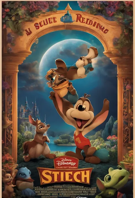 "Créez une affiche de film Disney haute résolution mettant en vedette stitch."