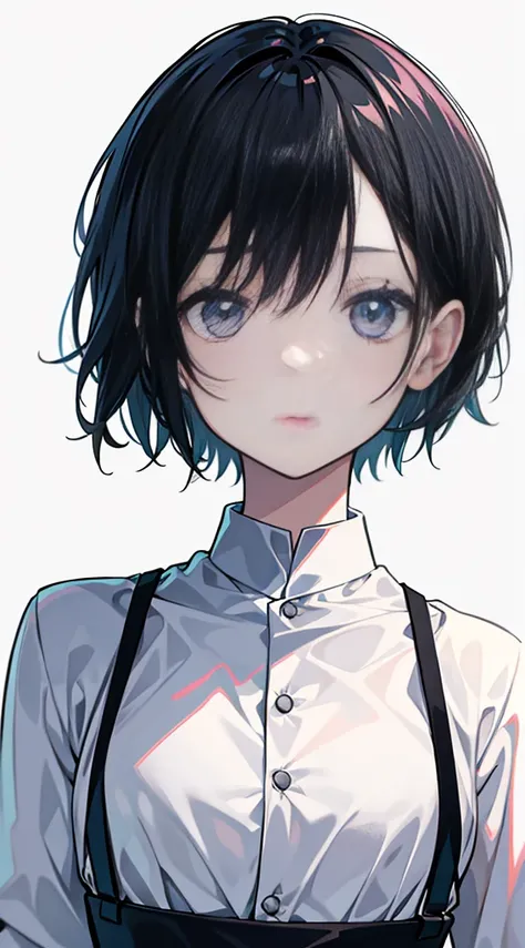 short-cut、A dark-haired, animesque, Contemporary art, minimalism, hightquality,