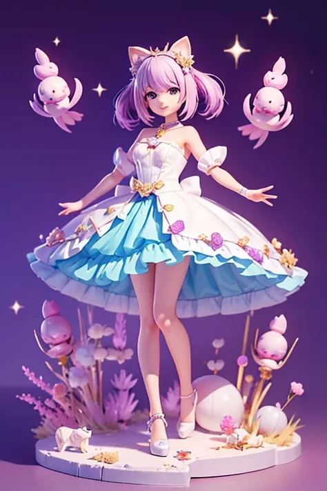 (Same character, front, side, back), (full body); 3d; cute; 3d toy art; toy art; anime style; glitter; horoscope sign Cancer ; color lavender; Crab details; ♋ symbol; amethyst stone;