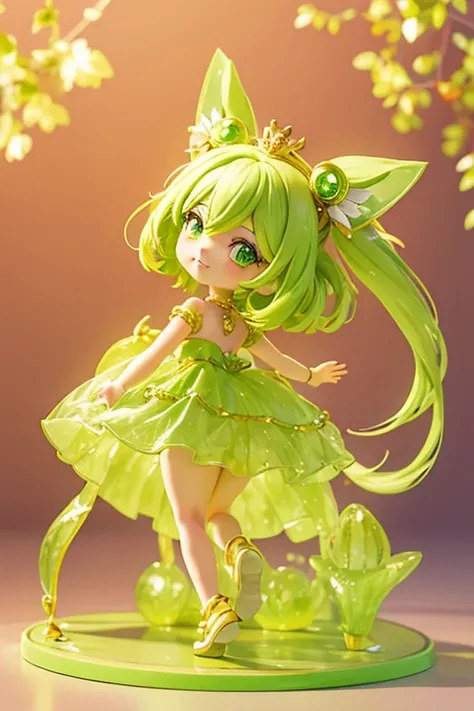 (Same character, front, side, back), (full body); 3d; cute; 3d toy art; toy art; anime style; glitter; horoscope sign Libra princess; color green; Balance details; ♎ symbol; peridot stone;