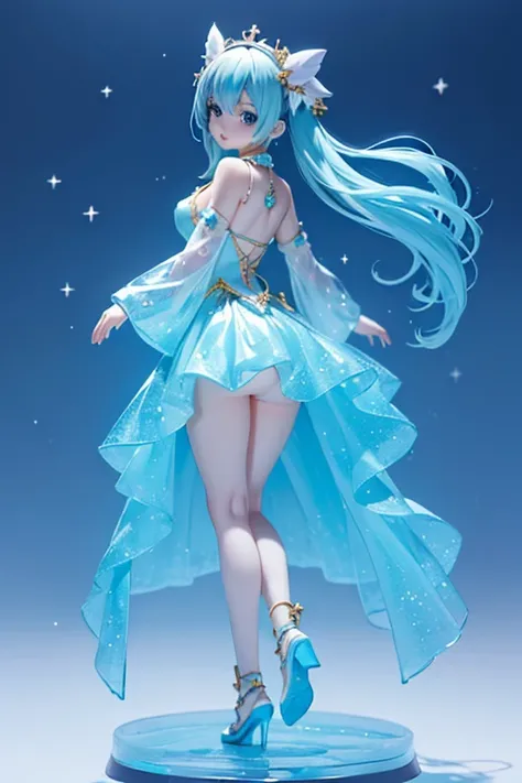 (Same character, front, side, back), (full body); 3d; cute; 3d toy art; toy art; anime style; glitter; horoscope sign Aquarius color ligh blue; Water Bearer details; ♒ symbol; aquamarine stone;