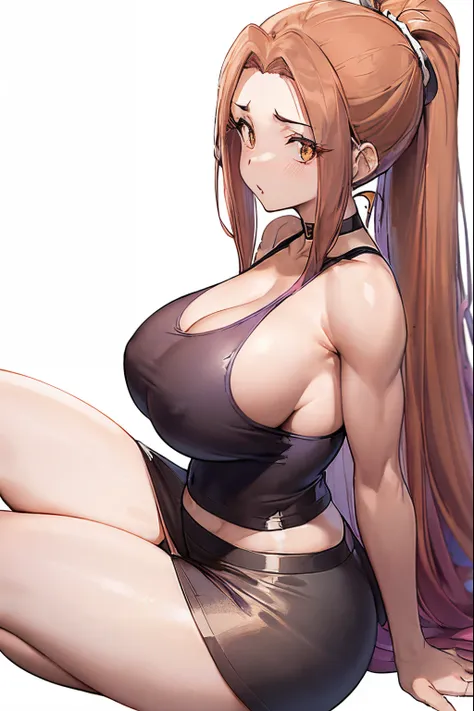 Close up portrait of woman with long purple hair, Brown-eyed woman, Classic Women, huge tit, had very large breasts, made with anime painter studio, oppai, garments:Black tank top, Female romance, Anime style, Muscular woman, feminine and muscular, Anime!!...