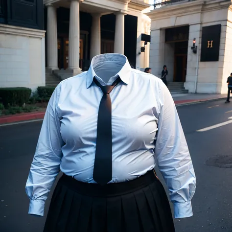 chubby, fat, school uniform, school tie, going home from school, (sopping clothes), (Swayback stance, Seductive pose), (invisible:1.5, no humans:1.5, headless:1.5, faceless:1.5), (cute big breasts), (8k, RAW photo, best quality, masterpiece:1.2), (realisti...