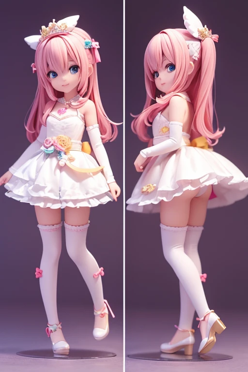 (Same character, front, side, back), (full body); 3d; 3d toy art; toy art; anime style; glitter;