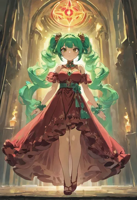 ((Masterpiece)), (Best Quality), ((Super Detail)), Illustration, ((Very Delicate and Beautiful)), ((solo)), Dynamic Angle, Looking back at viewer, anime moe artstyle, (enigmatic and cunning), ((Crimson red eyes)), ((Deep forest green hair)), (bob cut hair)...