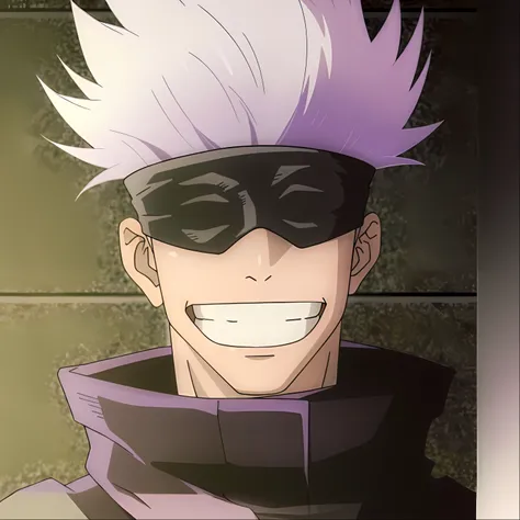 Anime character with purple hair and sunglasses smiling in front of a wall, Coringa se parece com Naruto, Jujutsu Kaisen, Coringa como Naruto, Nagito Komaeda, Ken Kaneki, Nagito Komaeda de Danganronpa, como um personagem de anime, ele usa um tapa-olho, Gat...