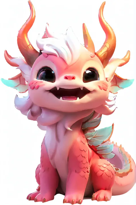 Close-up of pink and white dragon statue，The smile is bright, lovely digital painting, Beeple and Jeremiah Ketner, cute little dragon, Soft and delicate dragon-like characteristics, Cute and detailed digital art, rossdraws global illumination, adorable cre...