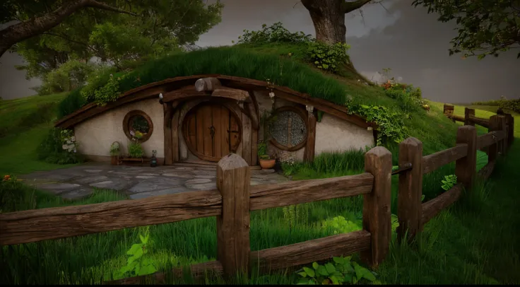 a hobbit house 3d image. do it better, more detailed