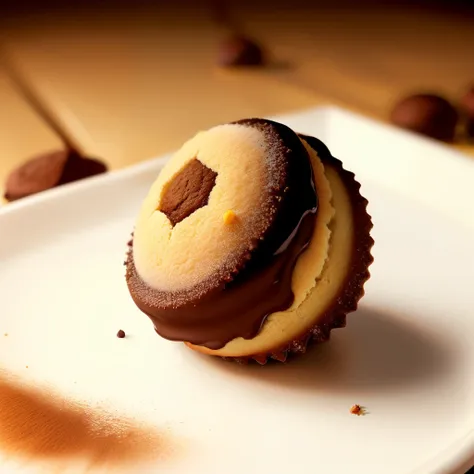 Create an image of a beautiful cookie filled with brigadeiro that makes your mouth water