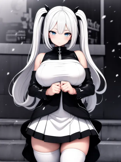 big breasts beautiful， young woman， in the crystal and ice zone， drifting snow， white hours， gradient hair， white hair， white ha...