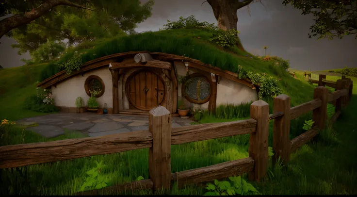 a hobbit house 3d image. do it better, more detailed