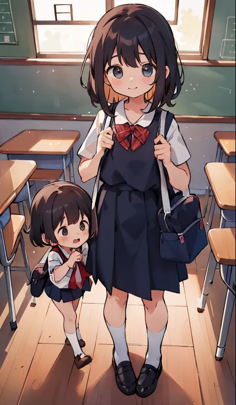 Perfect picture,,{Two elementary school girls}{a school bag}{hedonism},{I enjoy},10yaers old,in a school,4K picture quality, Cinematic,,{Cute figure},{small body and chest,,,,,} Beautiful hair,cute little, perspiring