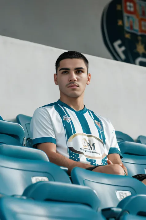 there is a man sitting in a stadium wearing a football shirt, diego fernandez, Alex Malveda, Retrato no meio da foto, Pablo Oliveira, Jonas Roscinas, Daniel Dociu, Duncan Fegredo, daniel mirante, danilo torres, Borja, Darius Zawadzki, Pablo Perdomo, Cristi...