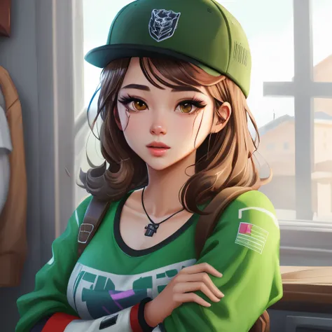 Fortnite skin brown eyes brown hair green shirt