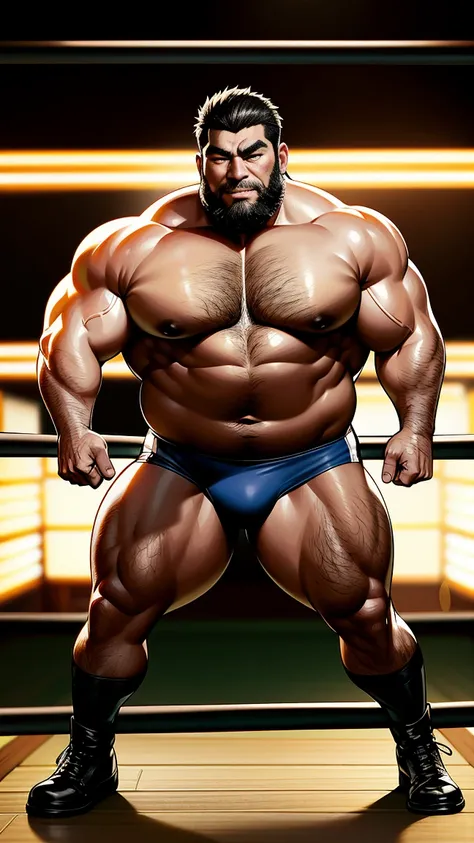 the only person，male people，Muscle wrestler，Muscular，Stout wrestler，Asian people，jpn，Uncles，60-year-old middle-aged man，Short hair details，Short hair details，Wrestling boots，Full body like，Panorama characters，WWE ring，WWE American professional wrestling，sp...