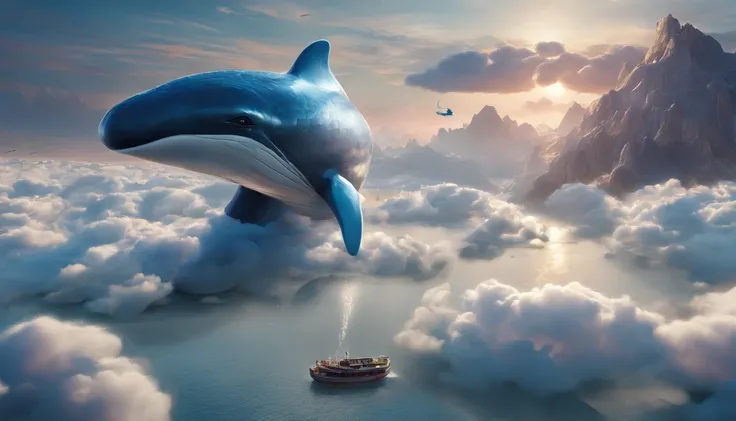 Very beautiful night planet 3D，Aerial whale floating in the clouds，Empty and boundless，Xingchen，the sea，Large depth of field perspective，chinese fantasy，Dreamism，Vivid effects and details，Excellent picture quality，A high resolution