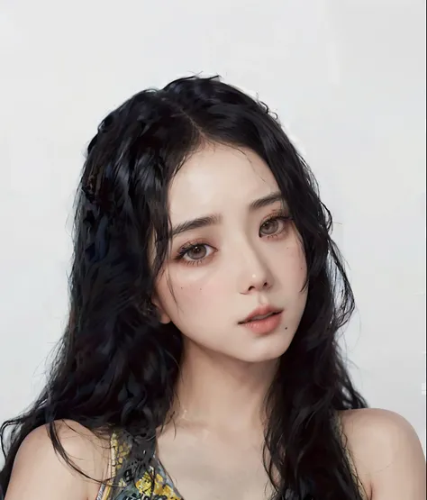 Un primer plano de una mujer con cabello largo y negro y una camisa blanca, Retrato Jisoo Blackpink, Retrato de Jossi de Blackpink, Blackpink Jennie, Parque Ji-min, Jisoo de Blackpink, portrait of female Korean idol, Heonhwa Choe, Jisoo de Blackpink, Artis...