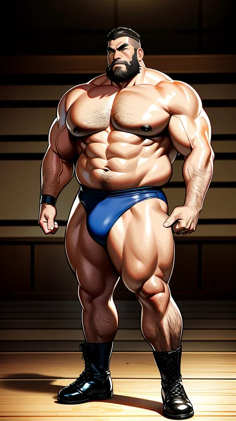 the only person，male people，Muscle wrestler，Muscular，Stout wrestler，Asian people，jpn，Uncles，60-year-old middle-aged man，Short hair details，Short hair details，Wrestling boots，Full body like，Panorama characters，WWE ring，WWE American professional wrestling，sp...