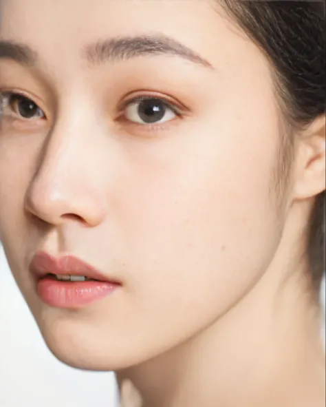 LOOKING AT THE AUDIENCE, LIGHT MAKEUP, REALISM, REALISTIC PHOTOS, PROFESSIONAL COLOR CORRECTION, 8K, F2.4 APERTURE, 35MM LENS, REALISTIC REAL FACE, ONLY THE FACE AREA IS INCLUDED.,SKINCARE STYLE